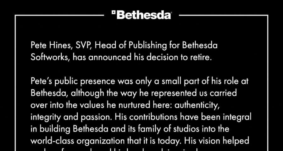 《星空》推出後，B社重要人物Pete Hines宣佈退休