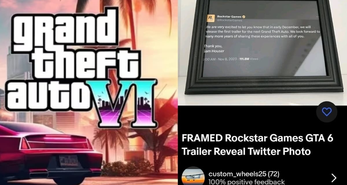瘋狂！GTA6粉絲出售R星GTA續作公告的鑲框照片！
