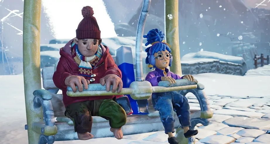 寒雪飄飛，唯兩人合抱取暖。