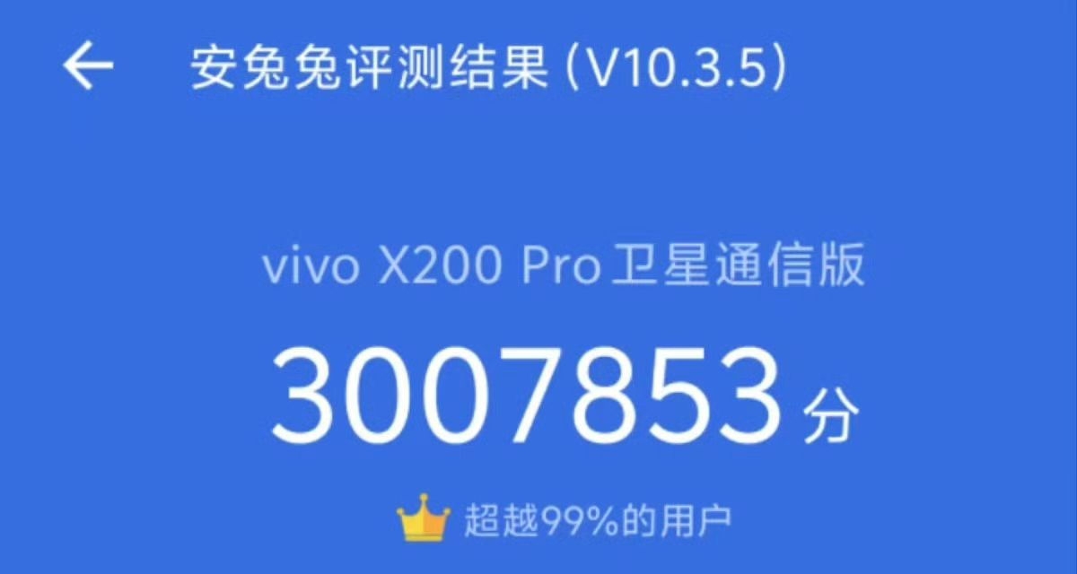 vivo X200 Pro衛星通信版的最新跑分成績