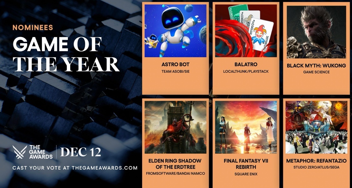 2024年TGA年度最佳游戏提名仅一个游戏来自西方！