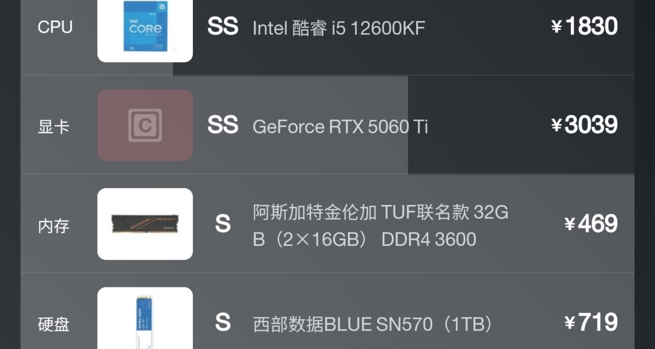 幫舍友組的一臺，看看是花在刀把上還是刀刃
