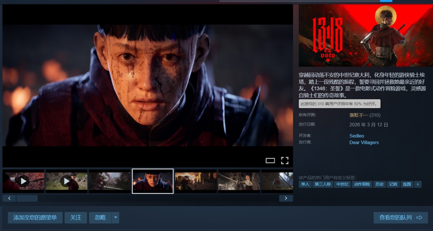 發售即暴死？中世紀女同題材遊戲《1348聖誓》