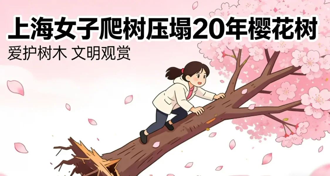爲拍美照爬上樹，上海一女子壓塌20年櫻花樹