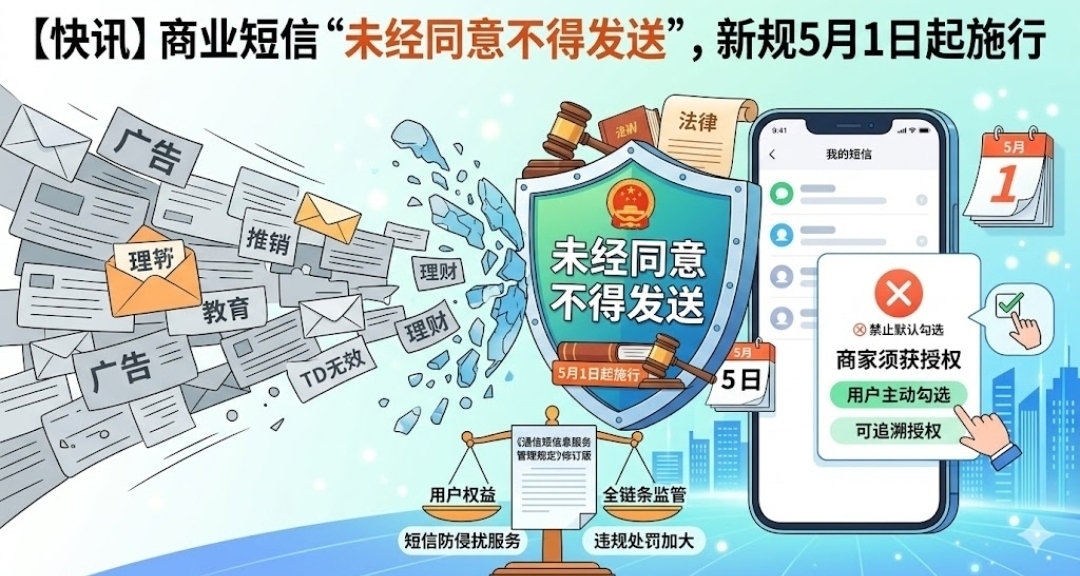 商业短信“未经同意不得发送”，新规5月1日起施行