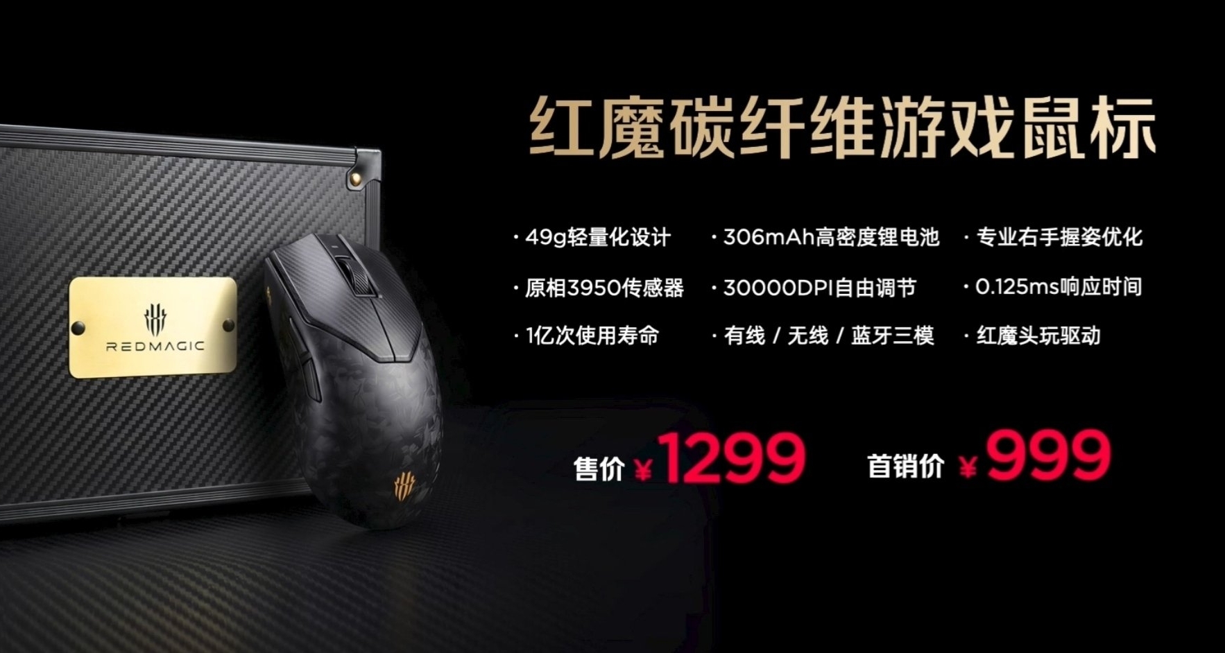 【红魔首款碳纤维游戏鼠标 正式发布，首销售价999元】