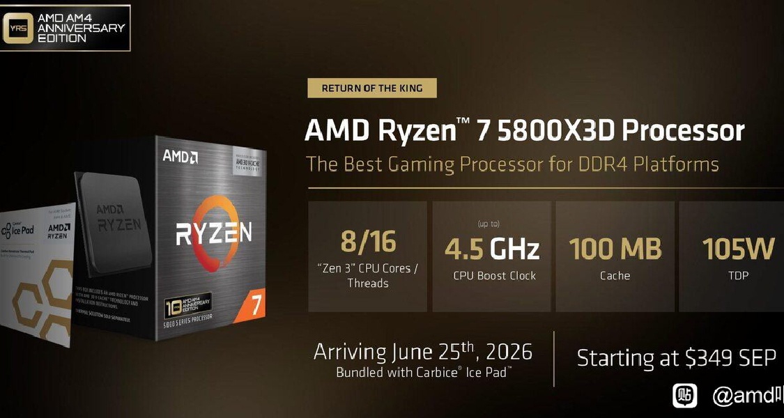 战胜149k！AMD发布全新CPU 5800X3D