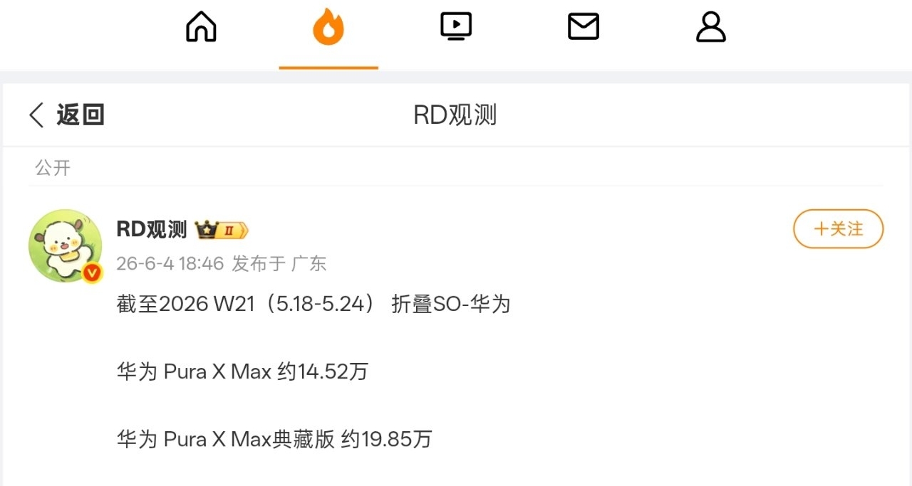 【華爲Pura X Max 最新銷量曝光：全系超34萬臺，典藏版近20萬臺】