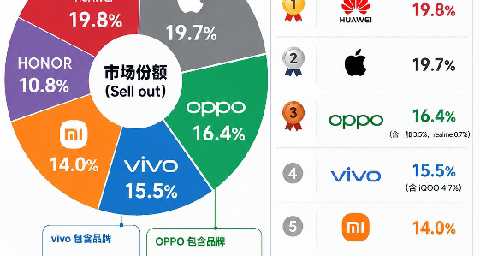 華爲第1，蘋果第2，最近幾周國內手機市場份額，差距僅0.1%