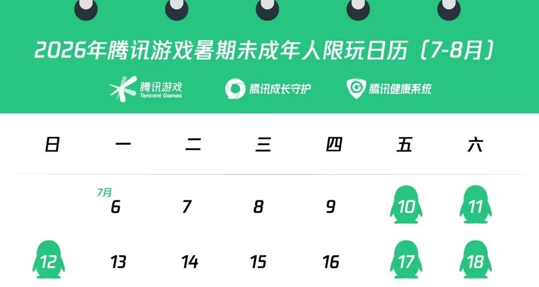 腾讯2026暑期未成年防沉迷新规（7月6日生效）