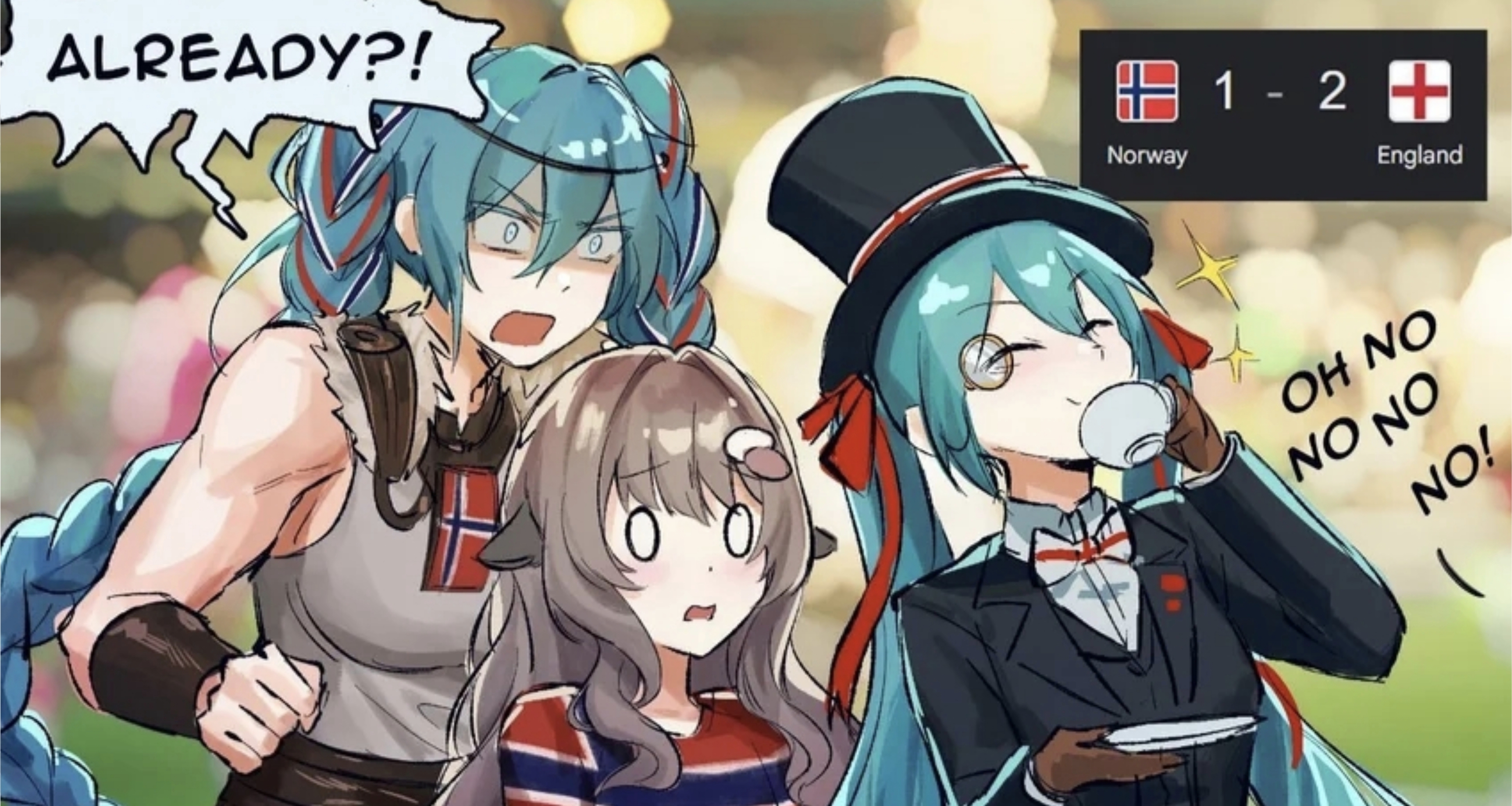 世界杯英格兰战胜挪威后，初音未来来到了英格兰手中