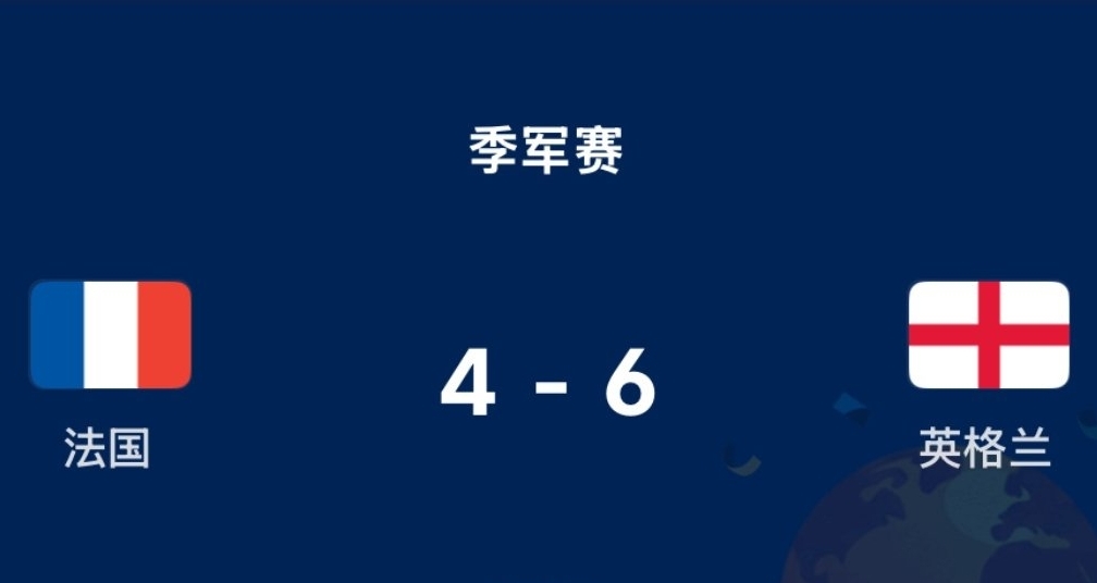 世界杯季军战英格兰6-4战胜法国