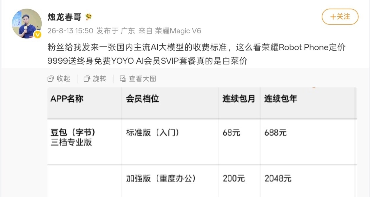 【榮耀員工稱Robot Phone是白菜價：9999元送終身YOYO SVIP】