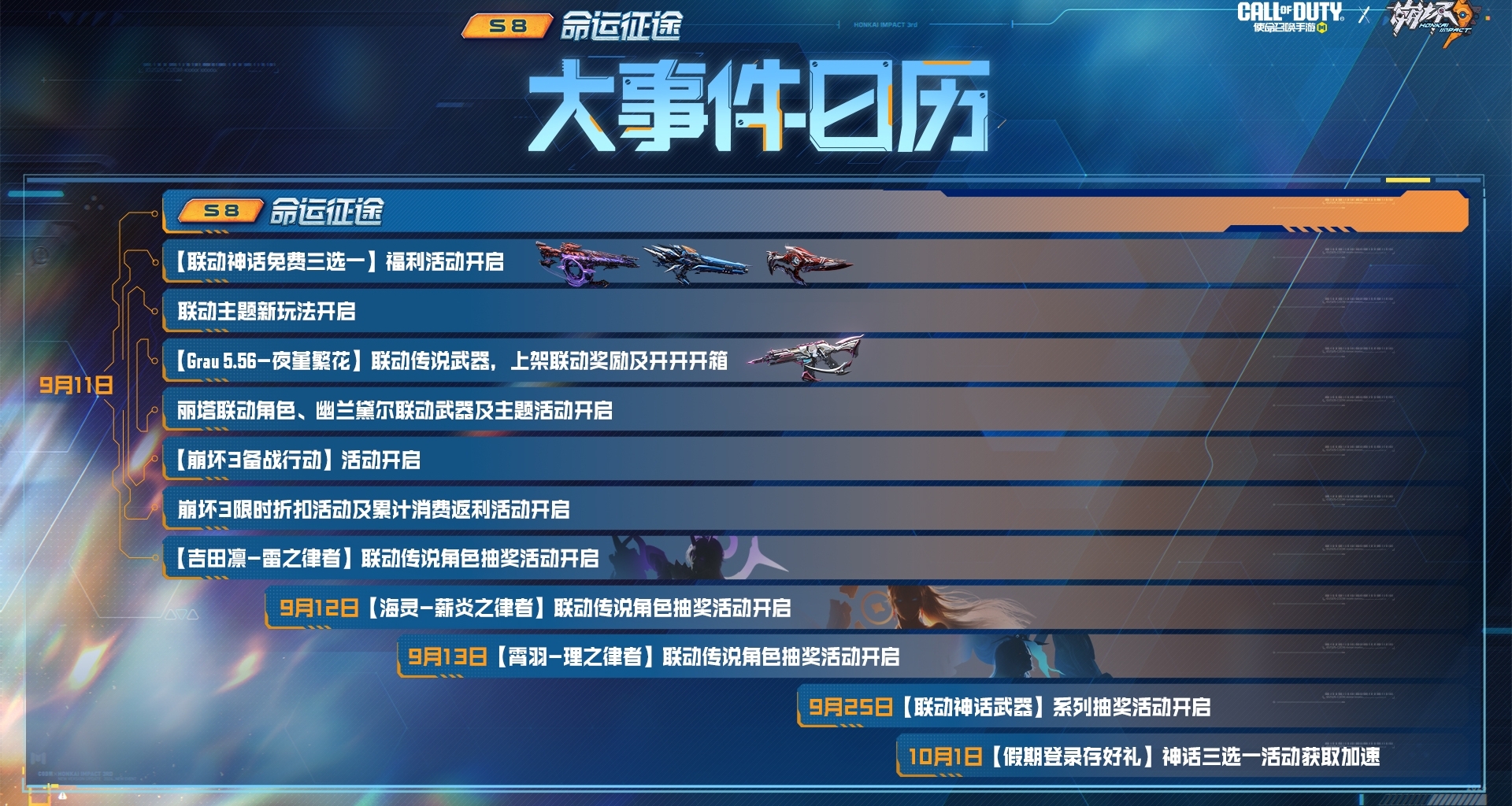 CODM×崩坏3联动全排期出炉！免费神话三选一，三大律者分批登场