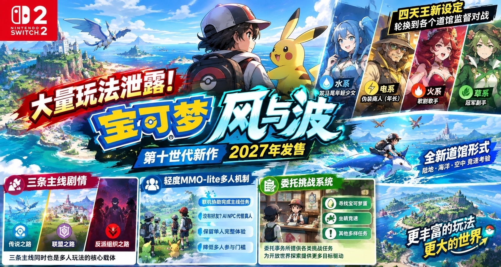 炸裂！Switch 2《宝可梦 风与波》重磅泄露！能跨界联机打副本？