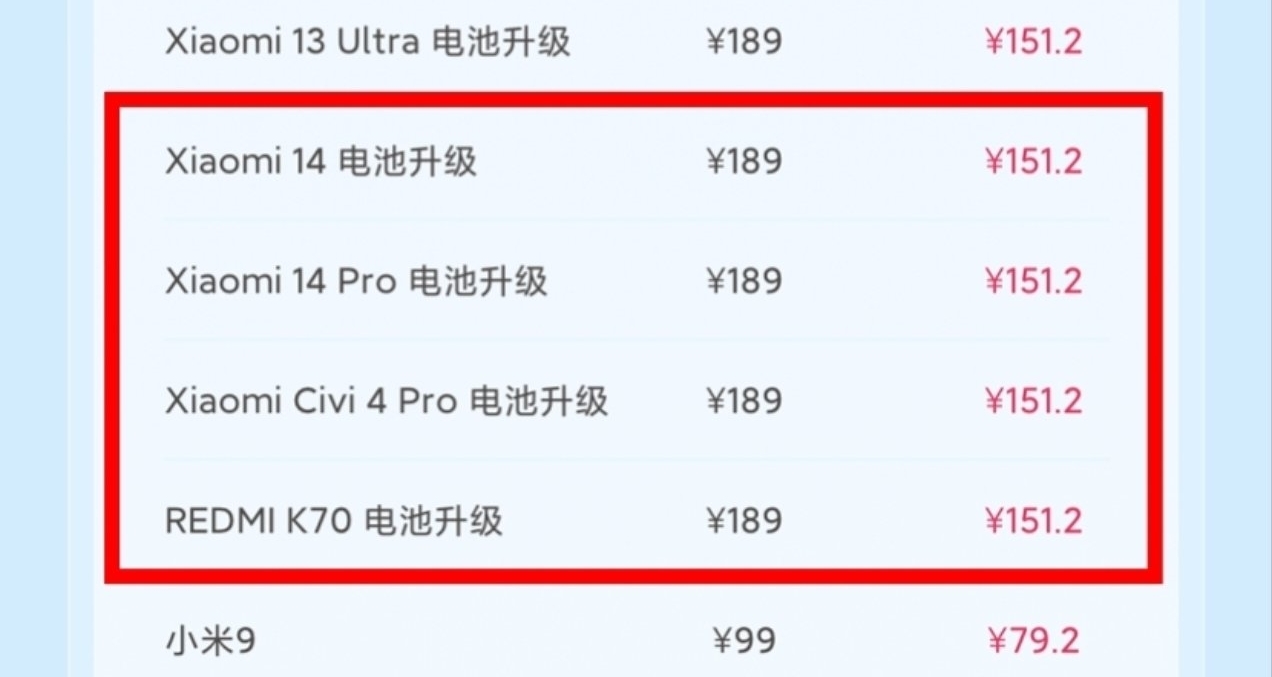 【小米電池升級服務：新增小米14/Pro、Civi 4 Pro、REDMI K70】