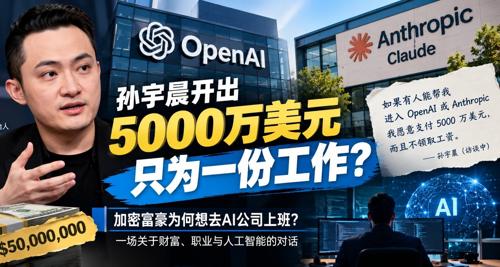 孫宇晨開出5000萬美元：只爲進OpenAI或Anthropic上班？