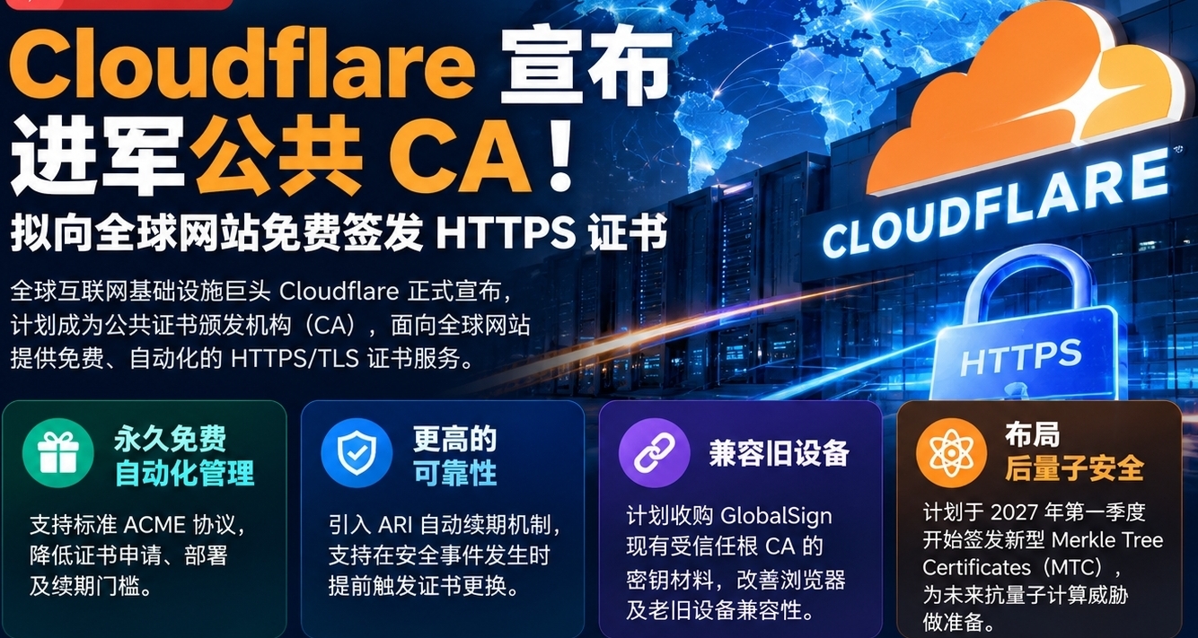 Cloudflare宣佈進軍公共 CA！擬向全球網站免費簽發證書！