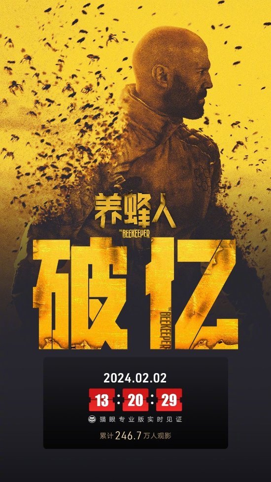 杰森·斯坦森《养蜂人》内地票房终于破亿 上映已达22天