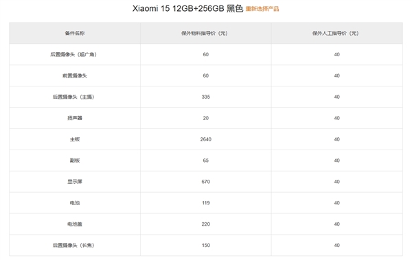 小米15保外维修价格出炉：换主板够买一台K70至尊版