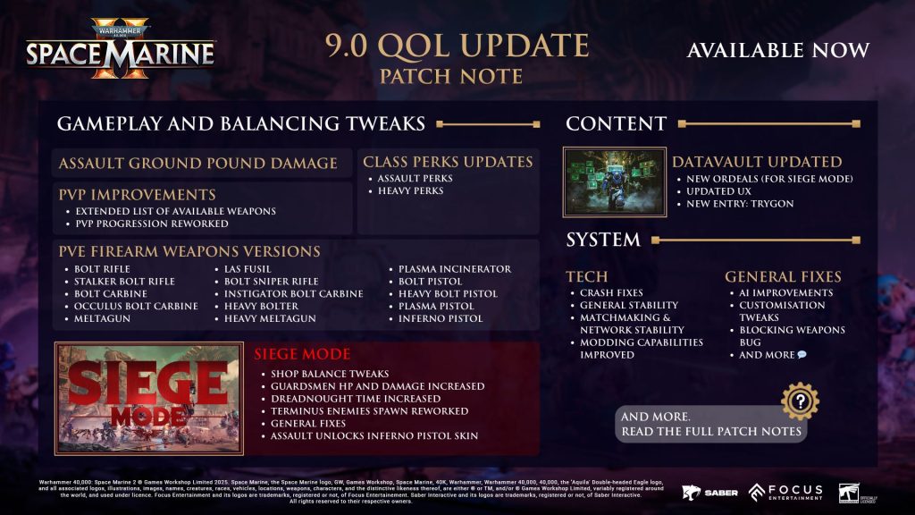 《战锤40K：星际战士2》9.0版本更新上线：数据金库天赋系统优化