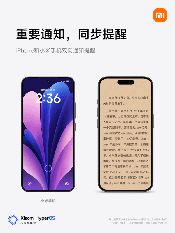 小米強行兼容蘋果：小米手機可接收iPhone通知提醒