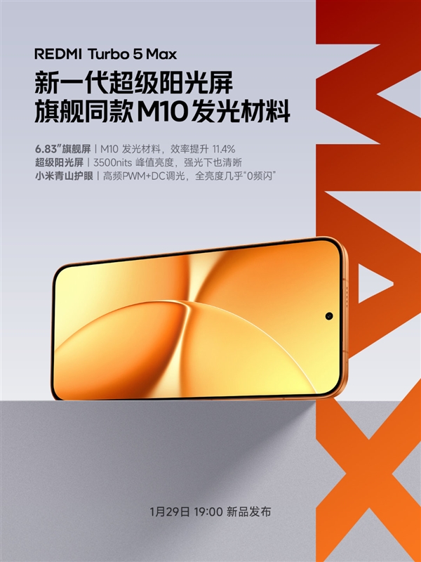 REDMI Turbo 5 Max搭载6.83英寸大直屏！3500nits高亮度