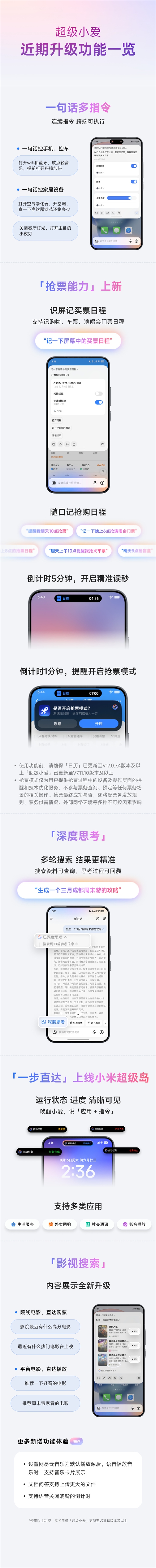 小米超級小愛新功能一圖看懂：新增搶票模式、思考更精準
