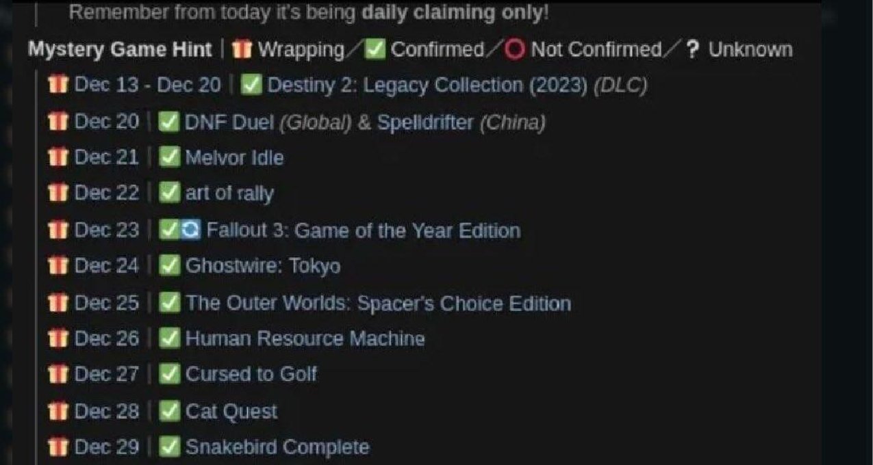 Epic剩餘神祕遊戲列表泄露，該列表被證實爲真