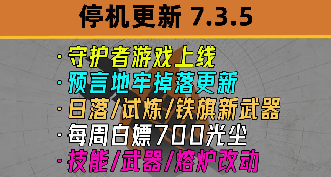 ​《命运2 停机更新 7.3.5》守护者游戏丨预言丨白嫖光尘丨沙盒汇