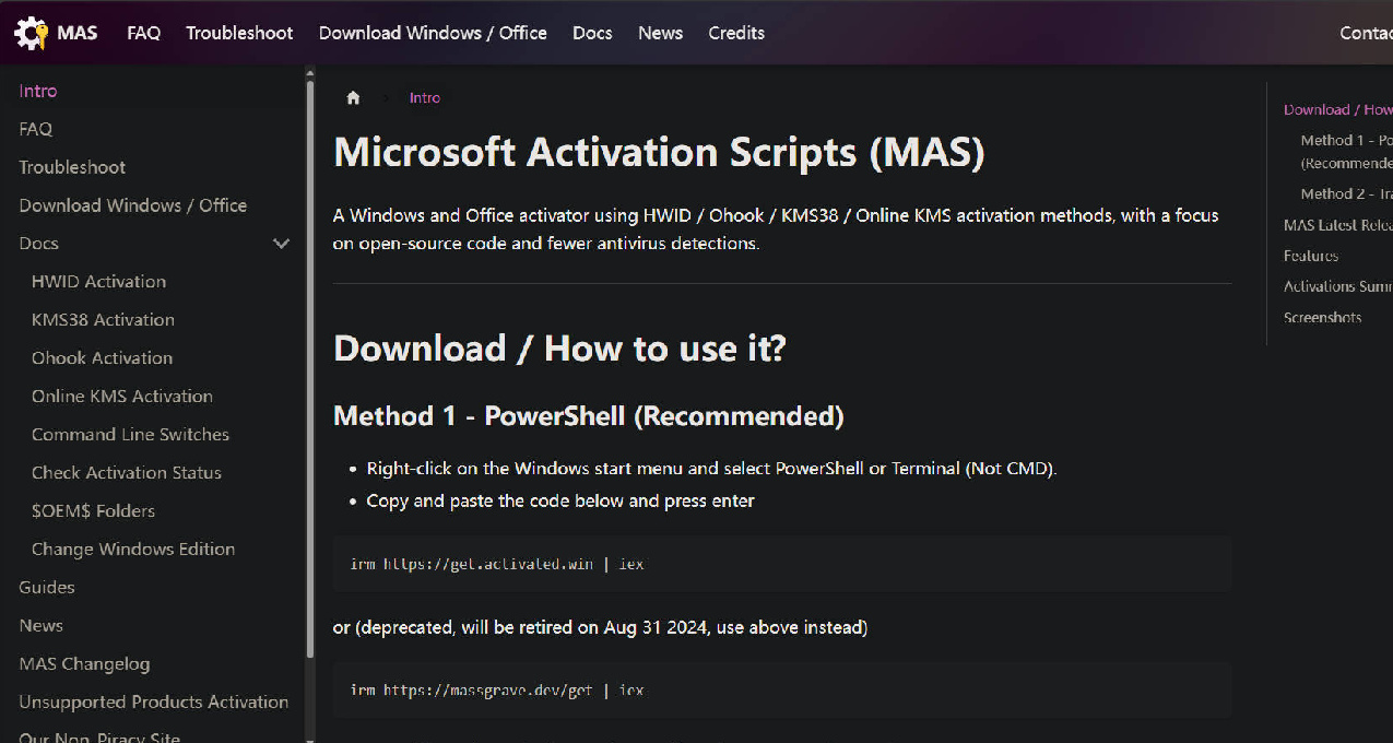 Microsoft Activation Scripts (MAS)激活Windows系統與Office
