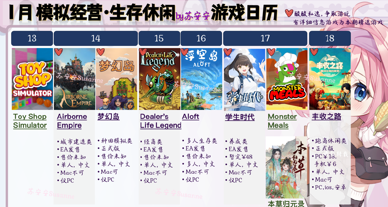 種田·開店·建城·生存·養成 本週新遊盤點 | 1/13-1/19