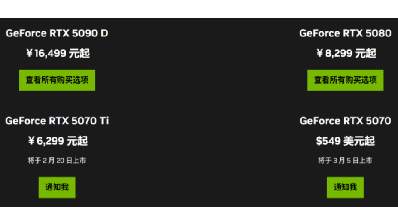 台式机RTX5070Ti显卡，2月20日上市，国行建议零售价6299起