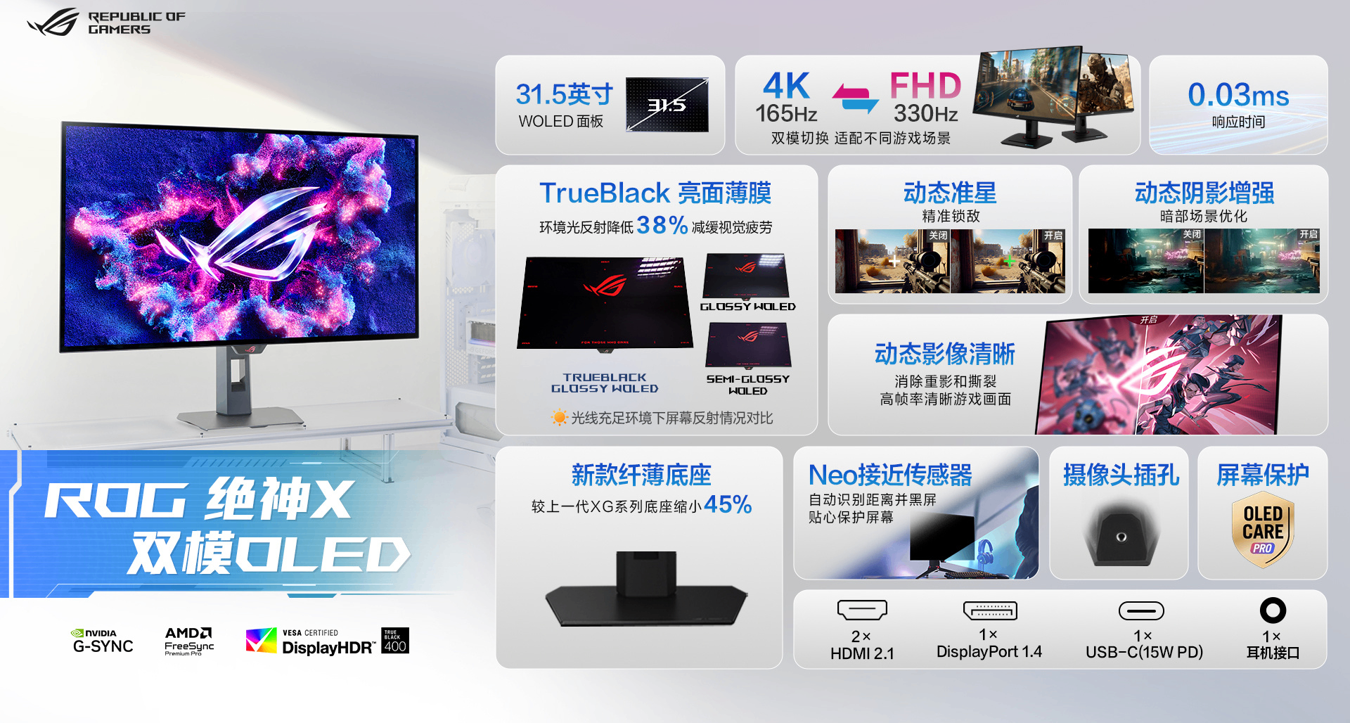 售价5999，ROG 绝神 X双模 OLED显示器：32英寸4K / 330Hz