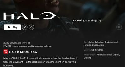 Halo劇集Netflix重生 榮登美國熱播第四