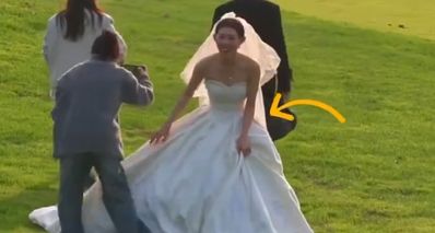 新人拍婚紗照遭遇黑天鵝“搶新娘”,新郎果斷保護妻子