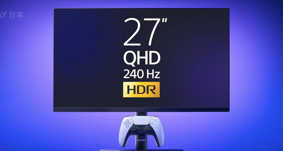 索尼发布27英寸PS显示器，支持240Hz刷新率并配备手柄充电挂钩