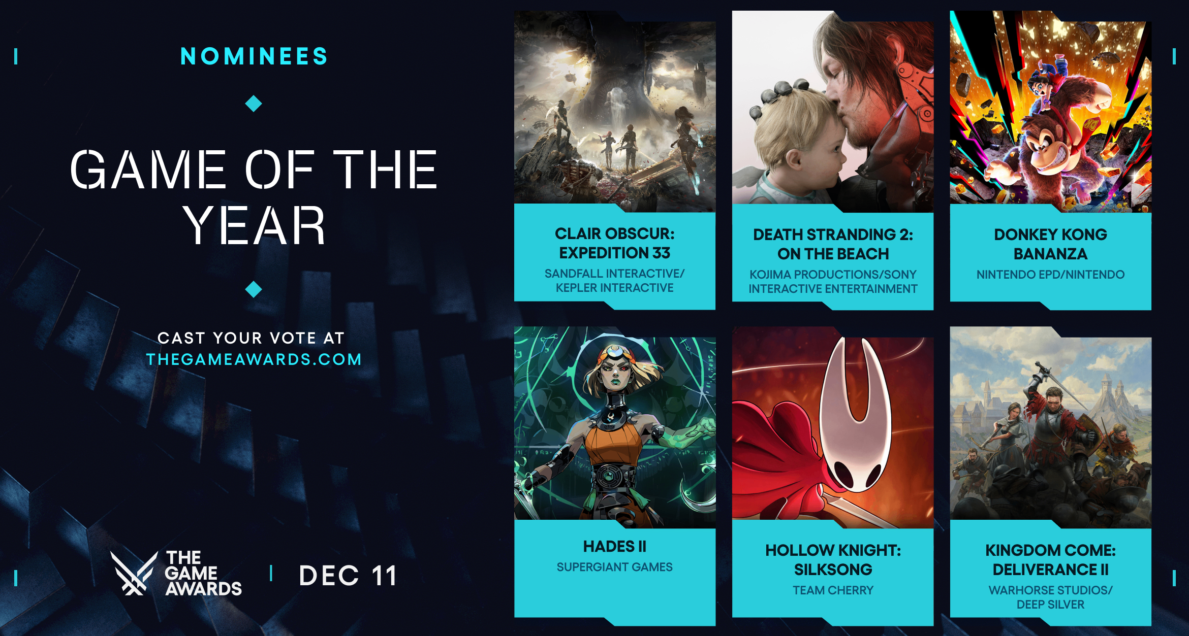 2025年TGA年度最佳遊戲提名揭曉：《光與影》、《死亡擱淺2》等