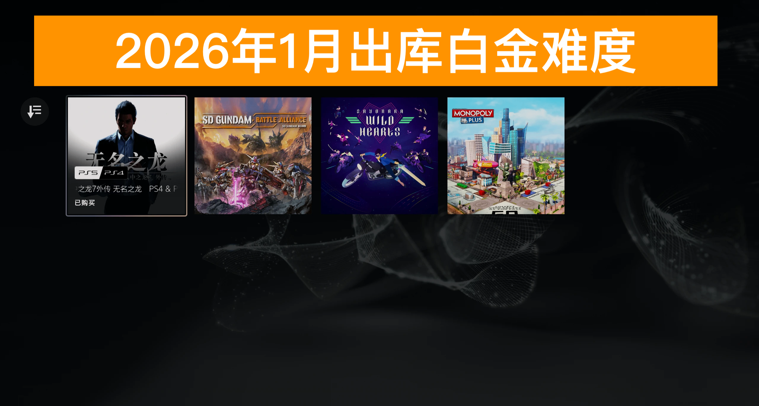 【26年1月出庫】PS+會員二三檔遊戲白金難度