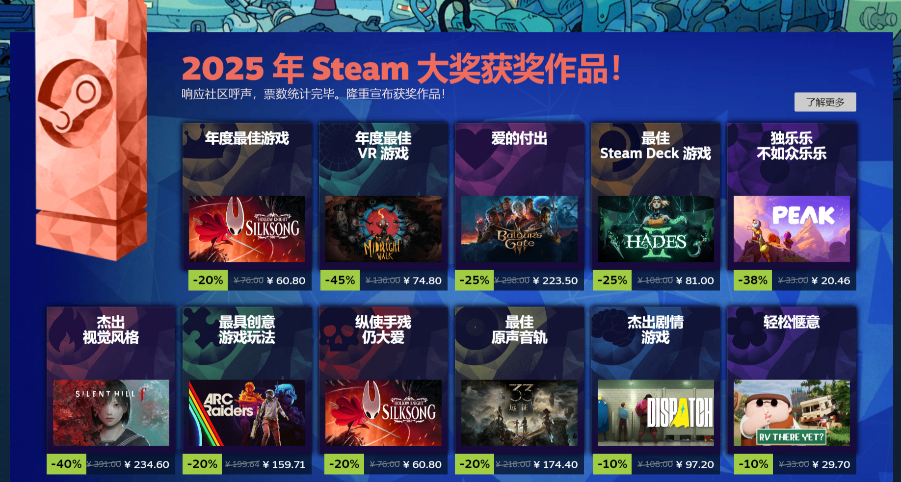 《絲之歌》獲「Steam大獎」年度最佳遊戲，BG3「愛的付出」獎