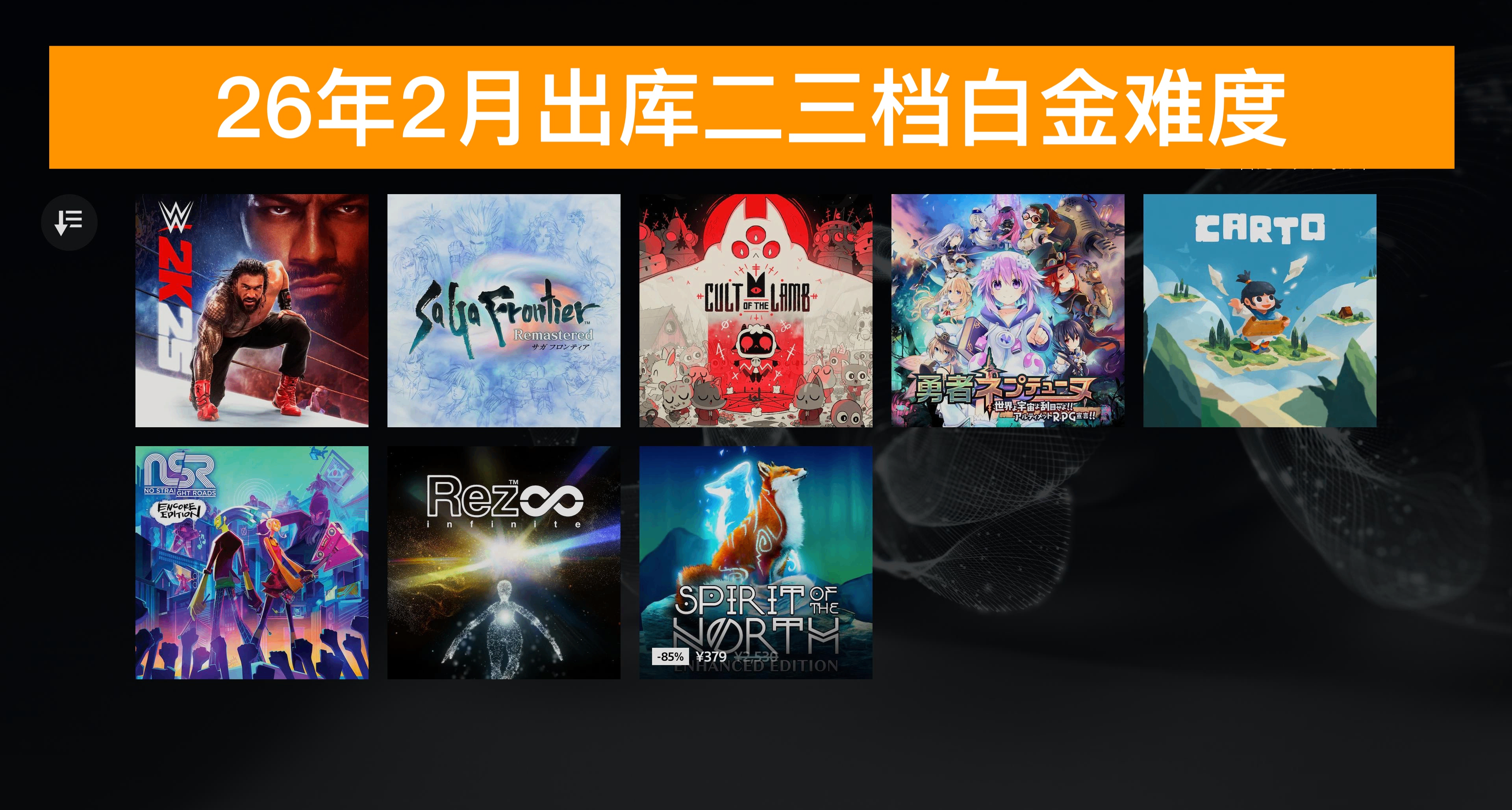 【26年2月出库】PS+会员二三档游戏白金难度