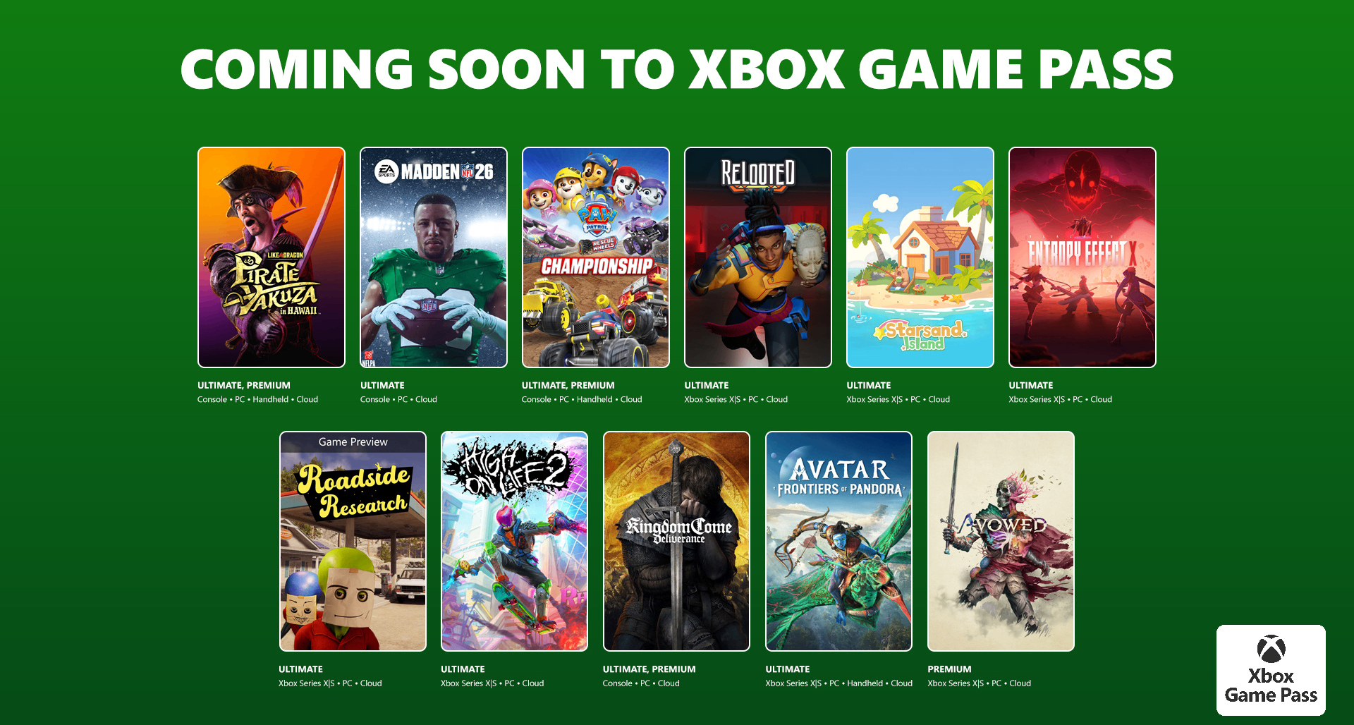 XGP2月上旬新增遊戲公佈：《如龍8外傳》《阿凡達：潘多拉邊境》