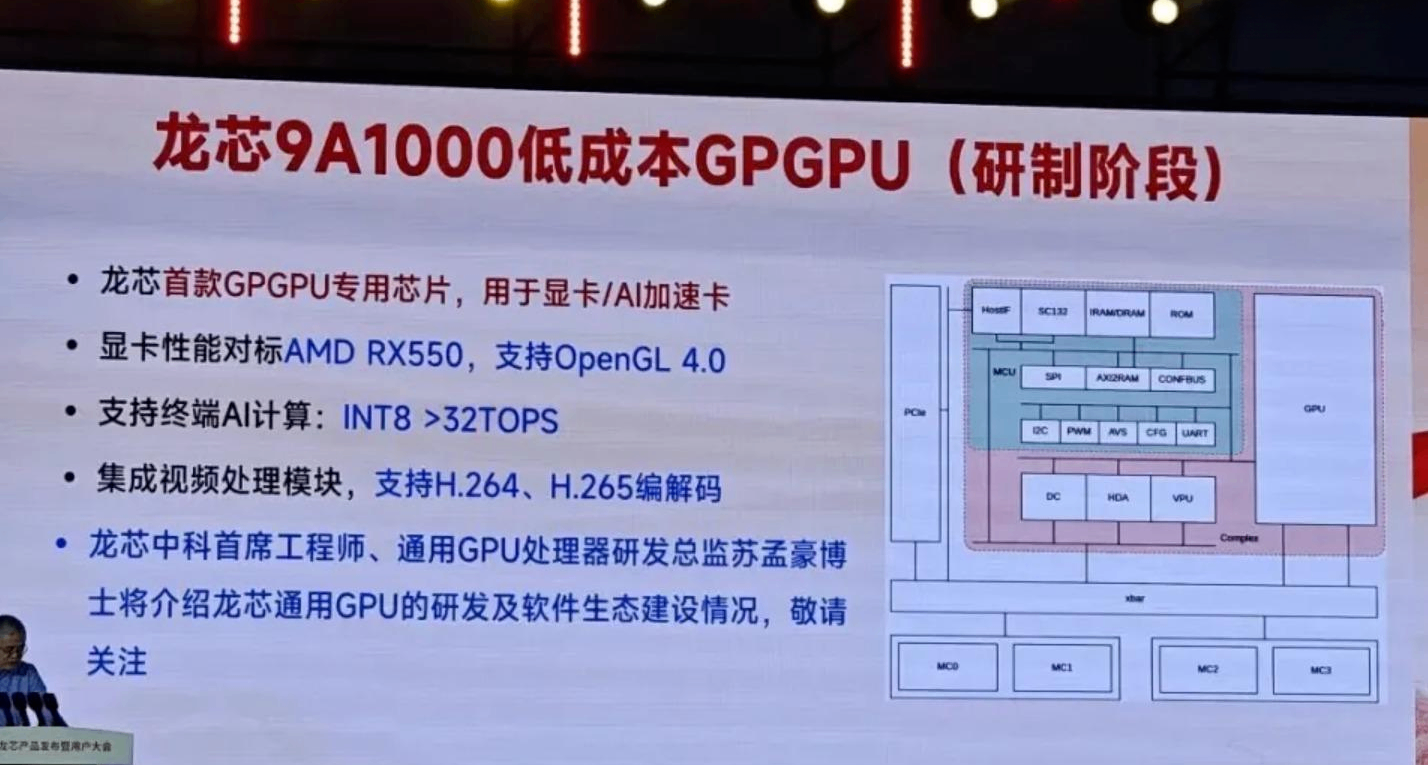 龙芯：自研GPU 9A1000显卡处于验证关键阶段，性能对标RX550