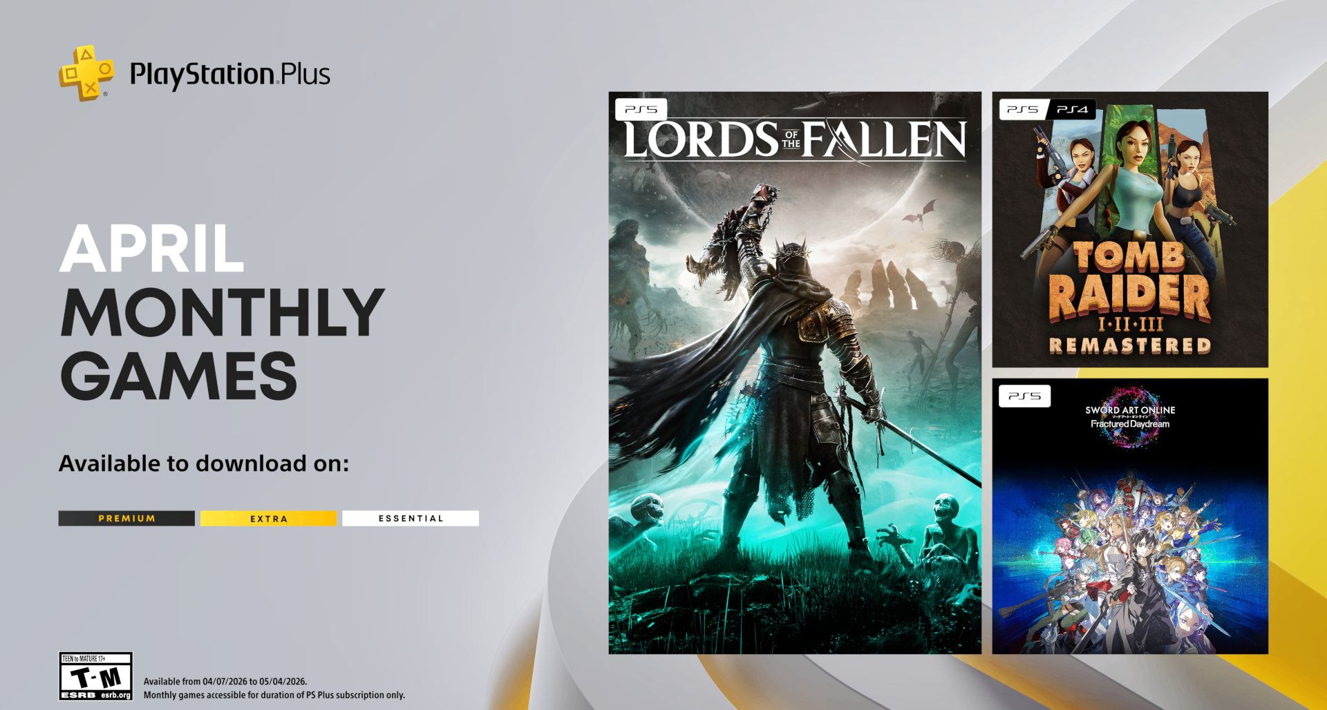 4月PS+會免遊戲公佈：《墮落之主》領銜入庫