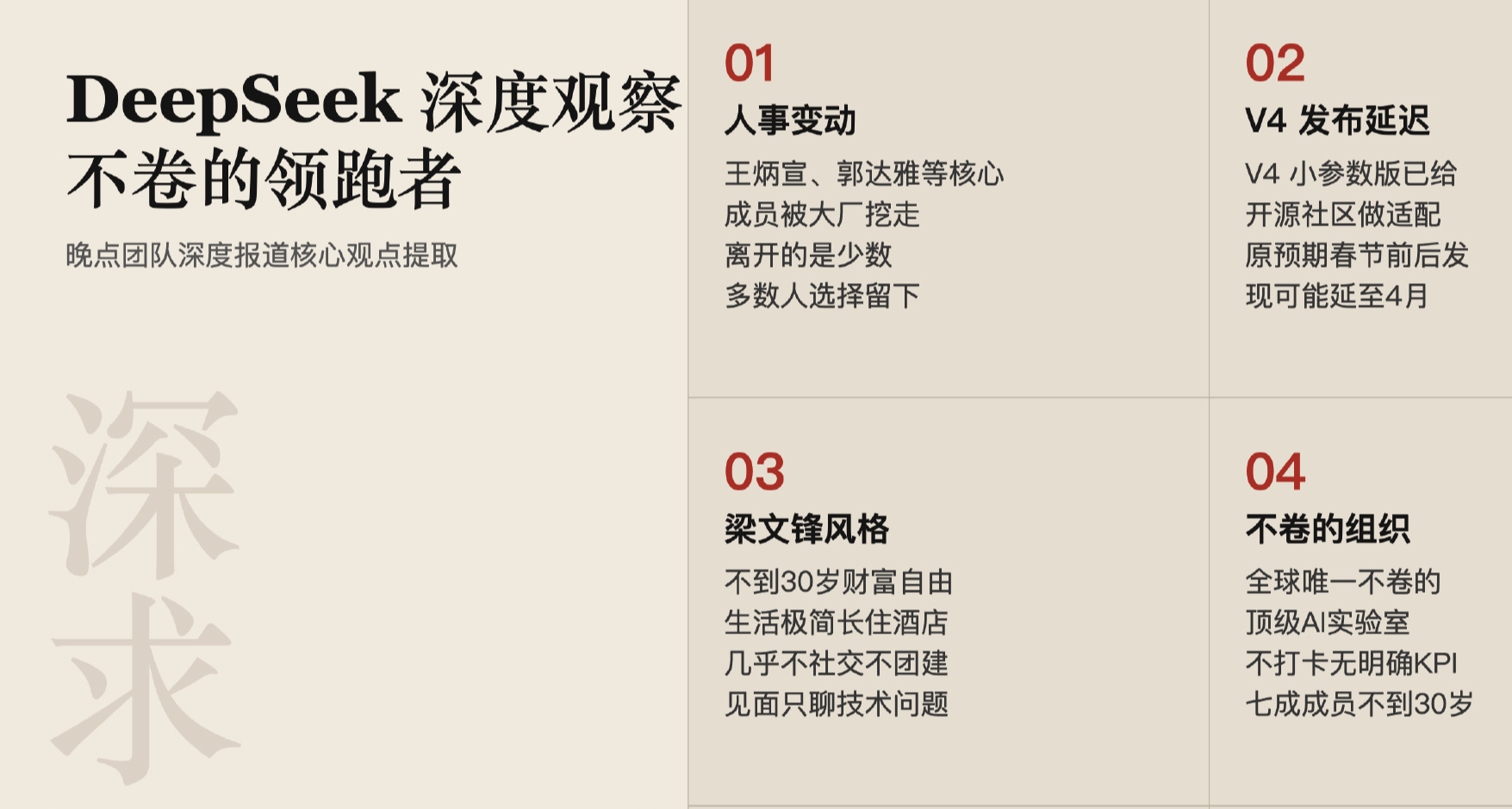 晚點團隊：V4 發佈前的 DeepSeek：特質、組織和梁文鋒的獨特目標