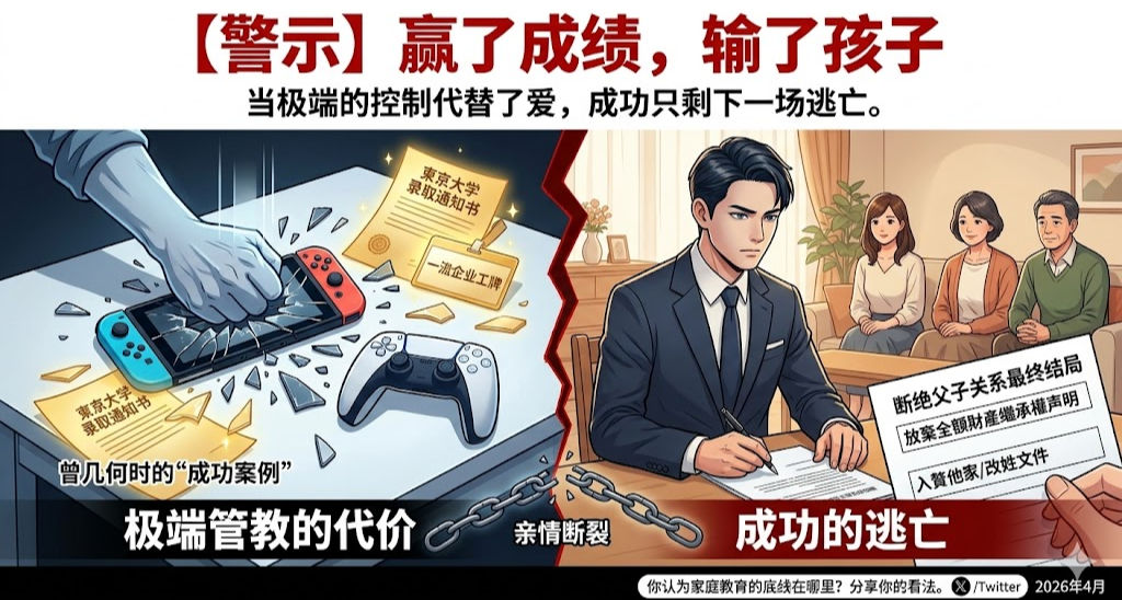 日本一父親摔兒子游戲機催學，多年後遭獨生子斷絕關係報復