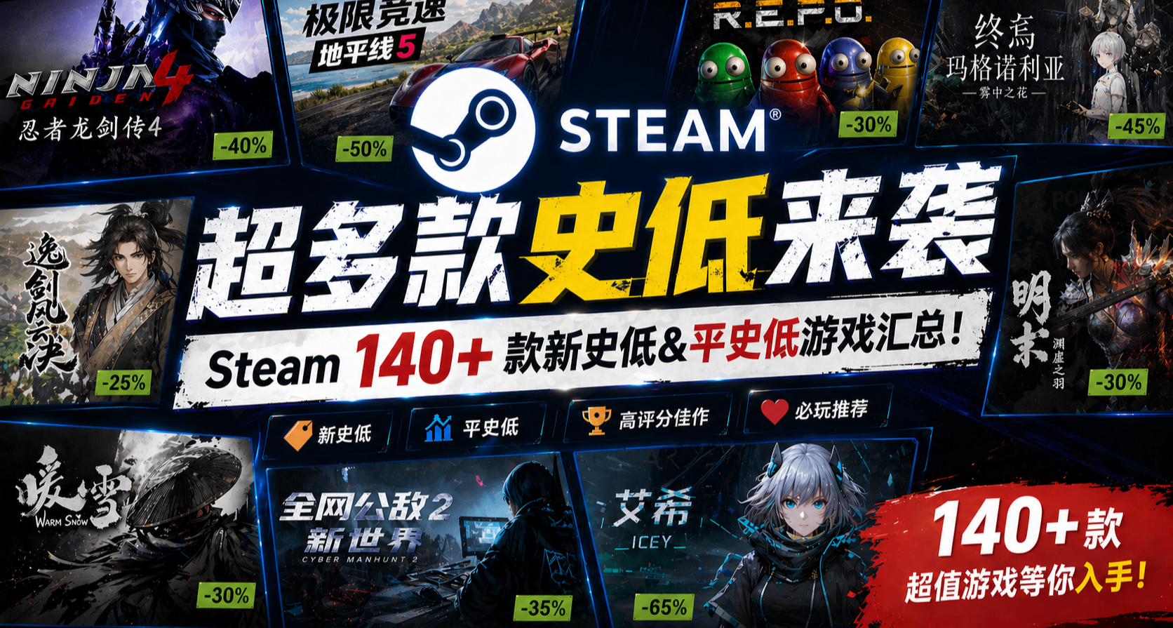 超多款史低来袭 | Steam 140+ 款新史低&平史低游戏汇总！！