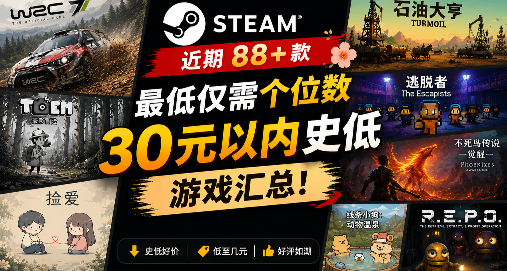 最低僅需個位數 | Steam 近期 88+款30元以內史低遊戲彙總！