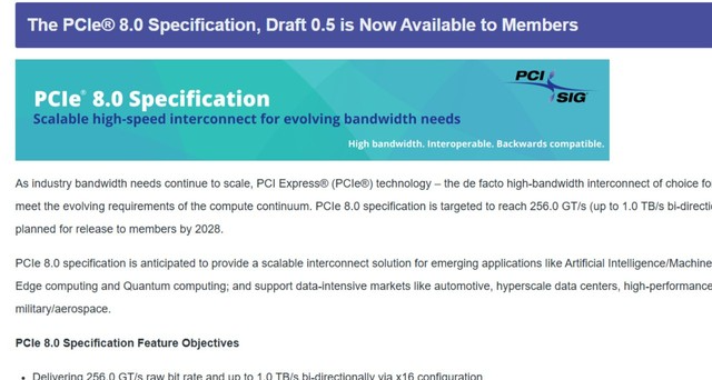 PCIe 8.0要來了：速度翻倍到1TB/s，但可能要用光纖了