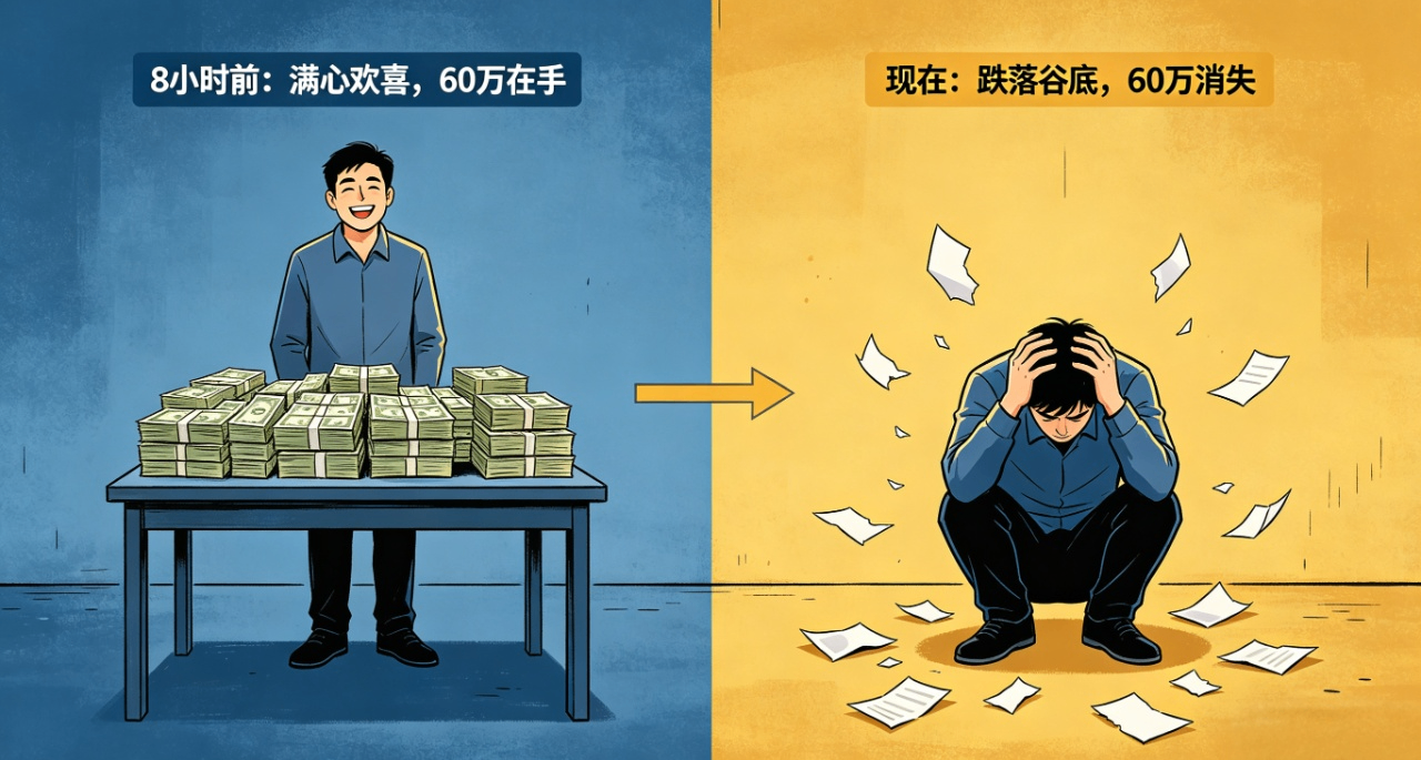 从满心欢喜到跌落谷底就用了8个小时，60万就这么没了！